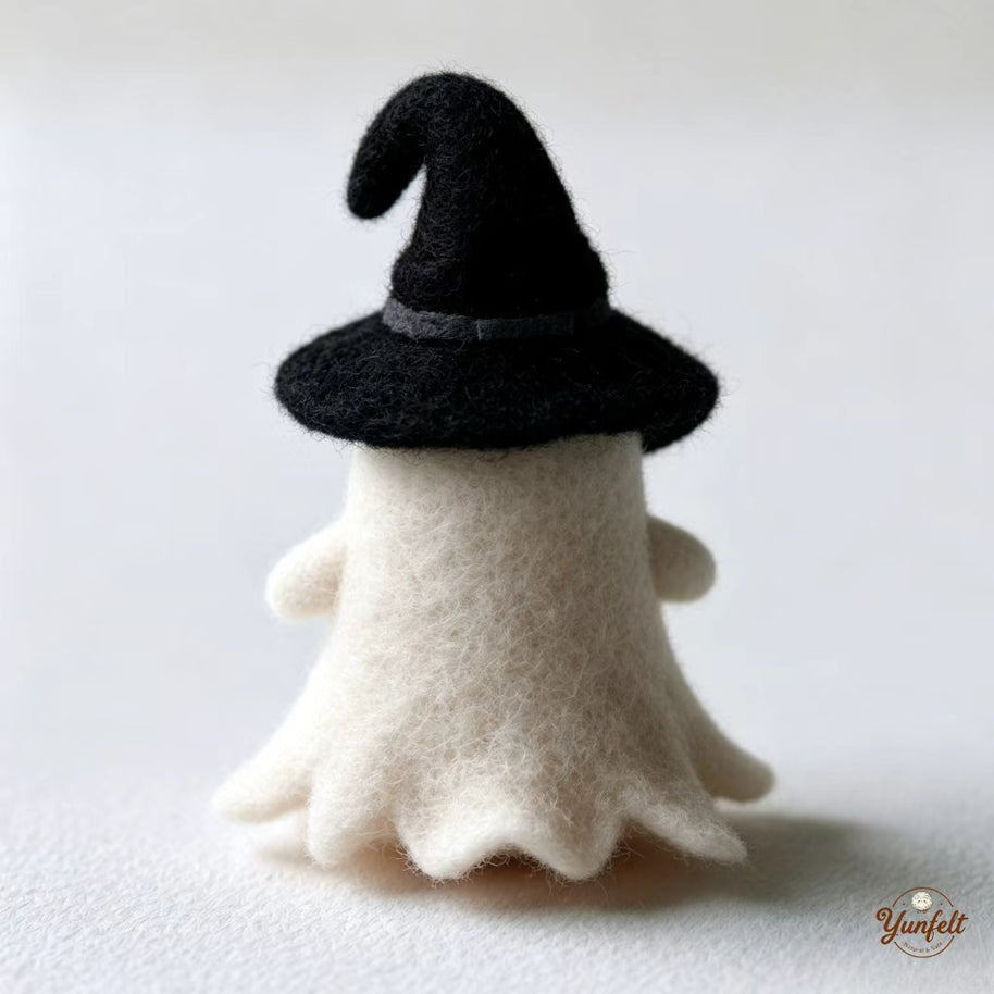 Handmade Wool Felt Spooky Ghost & Reaper Figurine – Halloween Desk Decor Gift