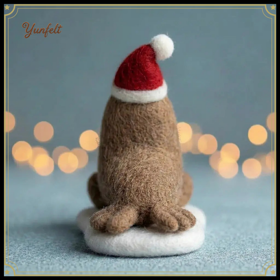 Walrus with Santa Hat – Wool Felt Arctic Holiday Ornament