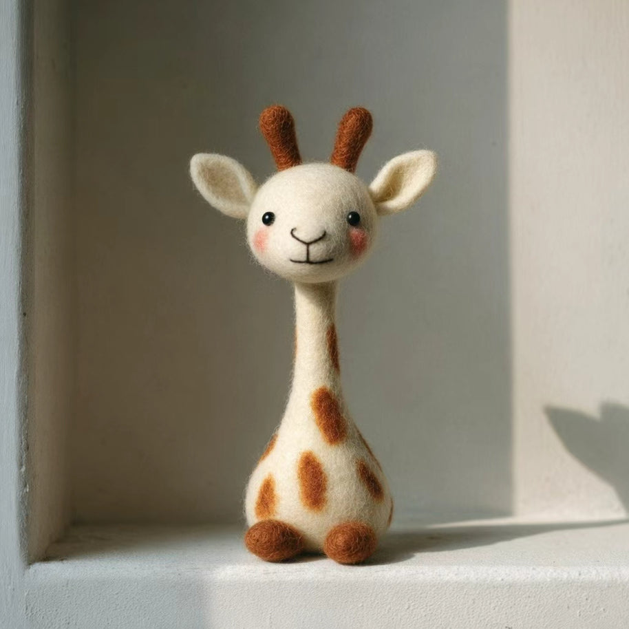 The Sunny Little Giraffe – Handmade Wool Felt Figurine