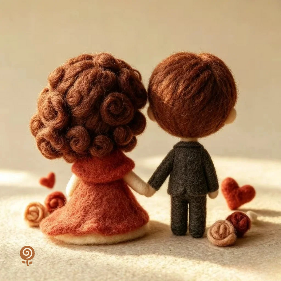 The Hand-in-Hand Wedding Couple – Handmade Wool Felt Figurine Set