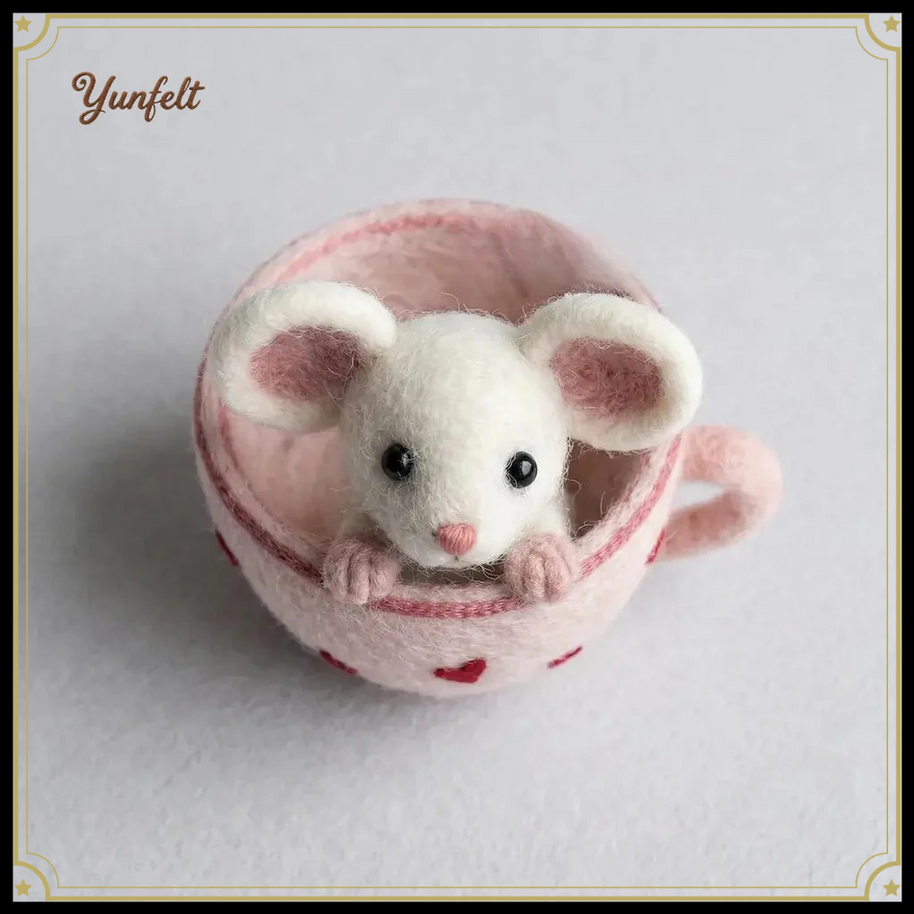 Teacup Mouse Figurine – Wool Felt Valentine’s Day Love Token