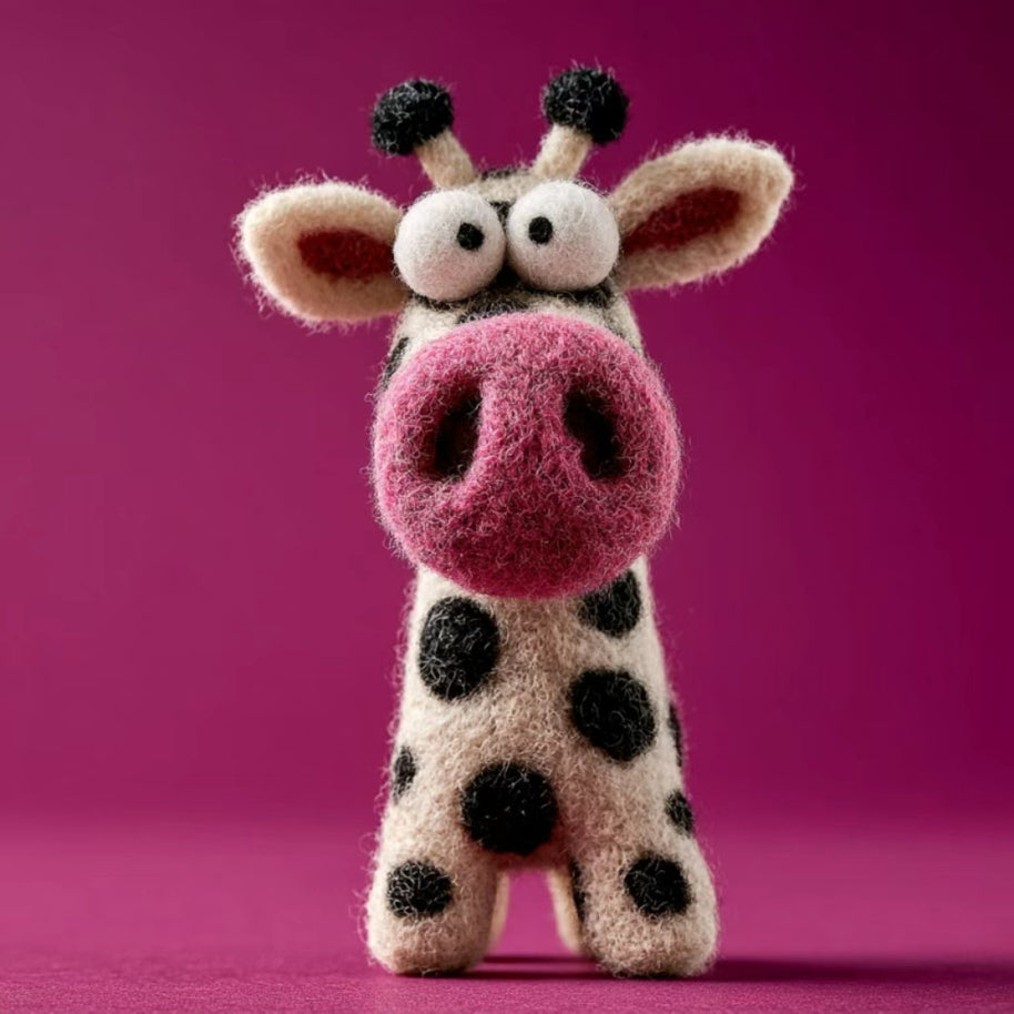 Handmade Wool Felt Silly Giraffe Figurine – Whimsical Desk Decor Gift