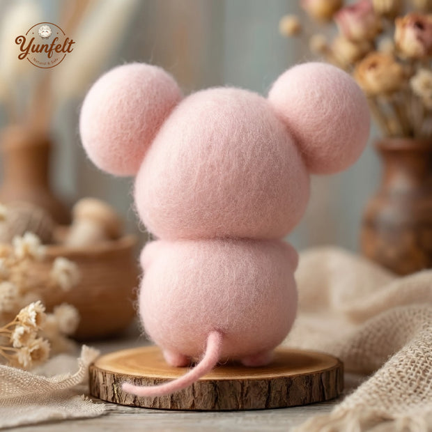 Chubby White Mouse Hugging Blue Egg – Wool Felt Easter Figurine