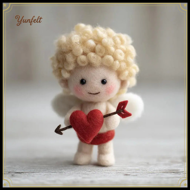 Cherub Cupid Ornament – Wool Felt Heart & Arrow Hanging Decor