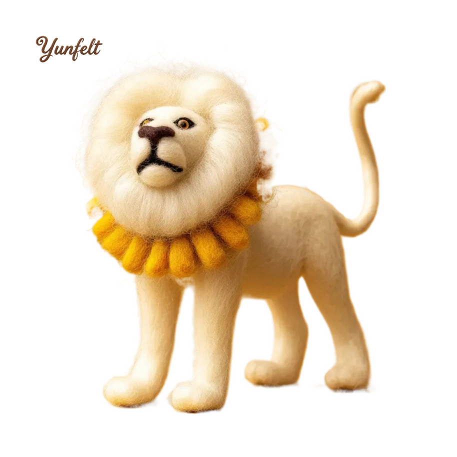 White Lion with Yellow Collar – Radiant Wool Felt Sunshine Guardian