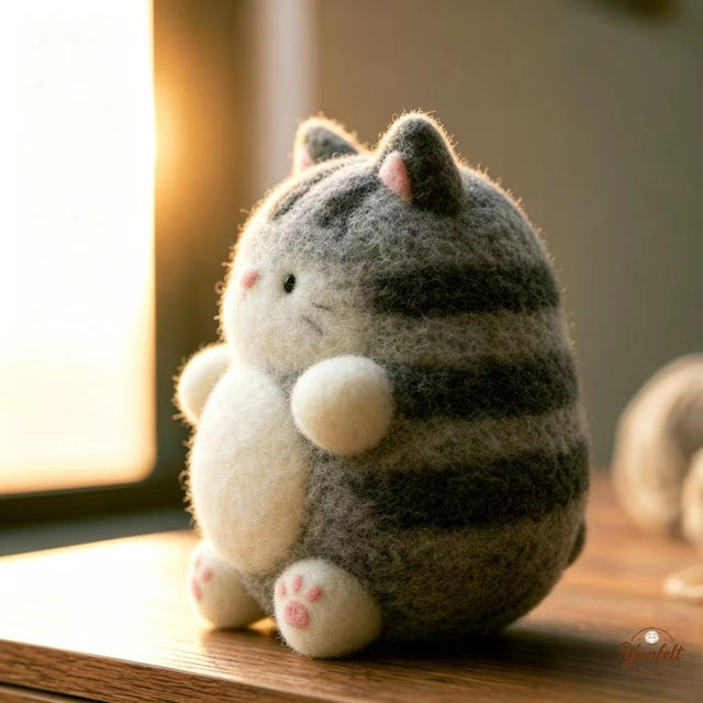 The Cozy Tabby Cat – Handmade Wool Felt Figurine