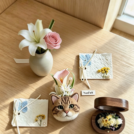 Custom Pet Portrait Floral Keepsake – Handmade Wool Felt Brooch or Wrist Corsage