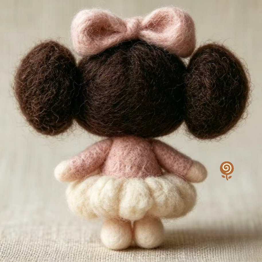 The Pink Bow Ballerina – Handmade Wool Felt Figurine