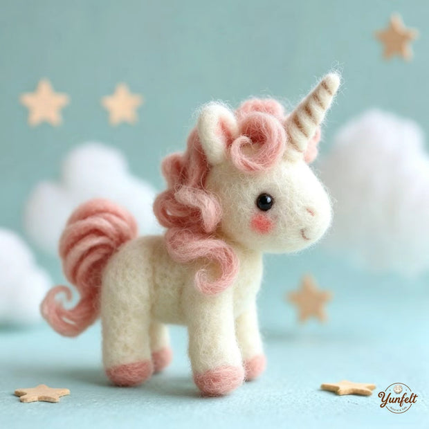 Handmade Wool Felt Pink Unicorn Figurine – Dreamy Desk Decor Gift