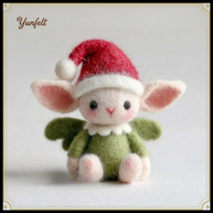 Forest Pixie with Red Hat & Green Wings – Wool Felt Whimsical Art