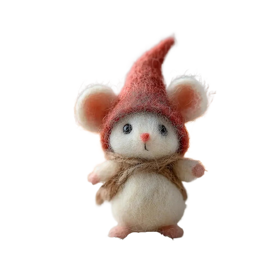 Pixie Hat Mouse with Scarf – Wool Felt Forest Wanderer