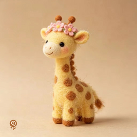 The Flower-Crown Little Giraffe – Handmade Wool Felt Figurine