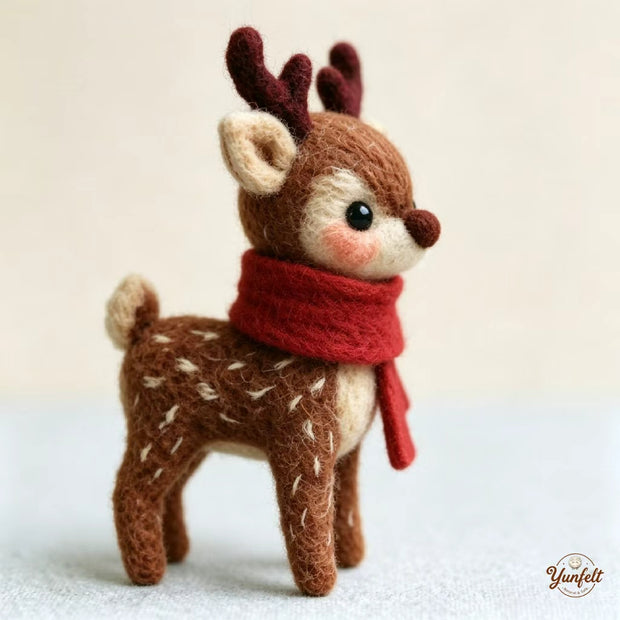 Handmade Wool Felt Winter Scarf Deer Figurine – Christmas Holiday Desk Decor Gift