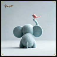 Friendship Blue Elephant with Pink Bird – Wool Felt Heartwarming Figurine