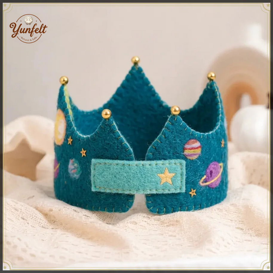Custom Space Rocket Birthday Crown – Wool Felt Party Hat for Kids