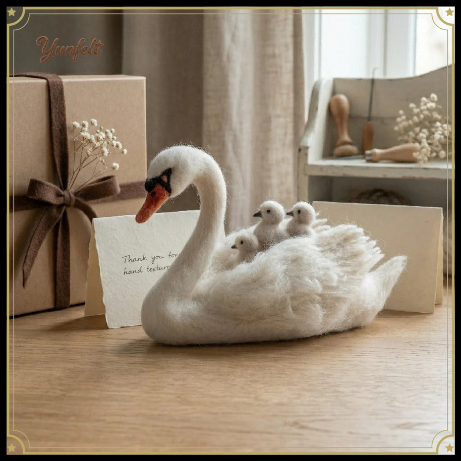 Mother Swan & Cygnets – Wool Felt Heirloom Sculpture