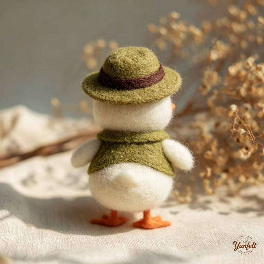 Handmade Wool Felt Hat Duck Figurine – Rustic Desk Decor Gift