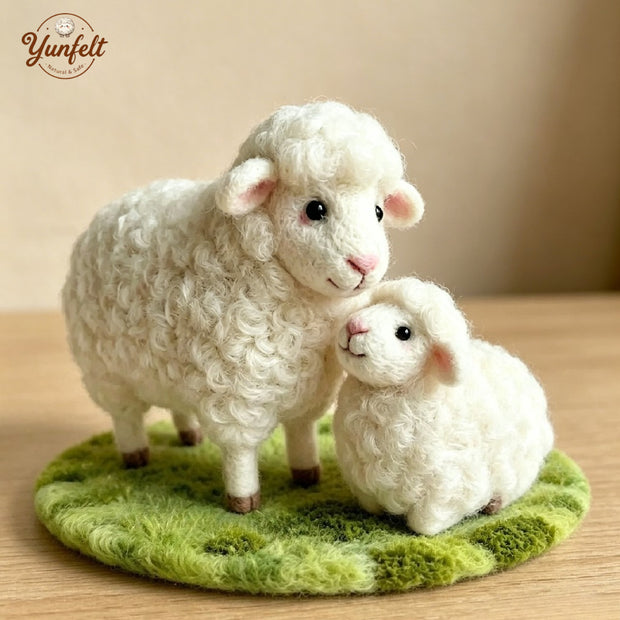Mother Sheep & Baby Lamb – Wool Felt Pastoral Family Set