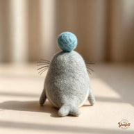 Handmade Wool Felt Blue Ball Seal Figurine – Whimsical Desk Decor Gift