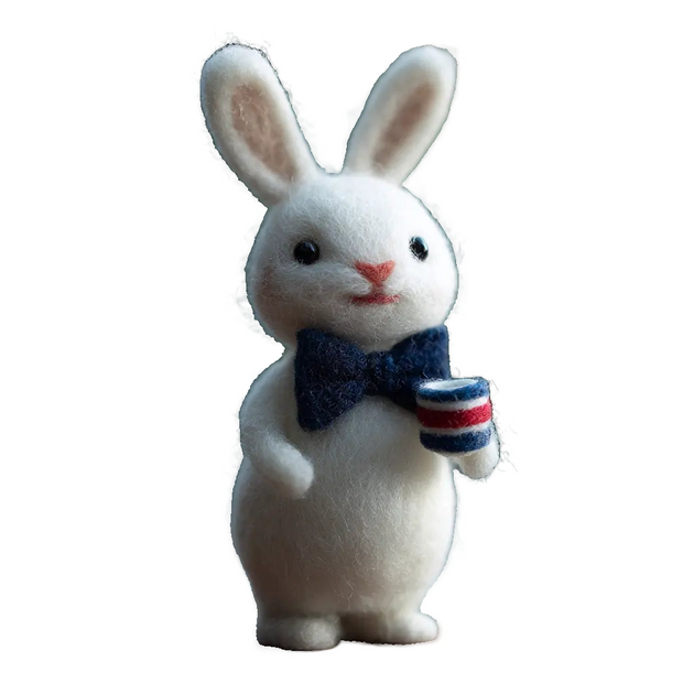 Gentleman Bunny with Mug – Wool Felt Cozy Desk Companion