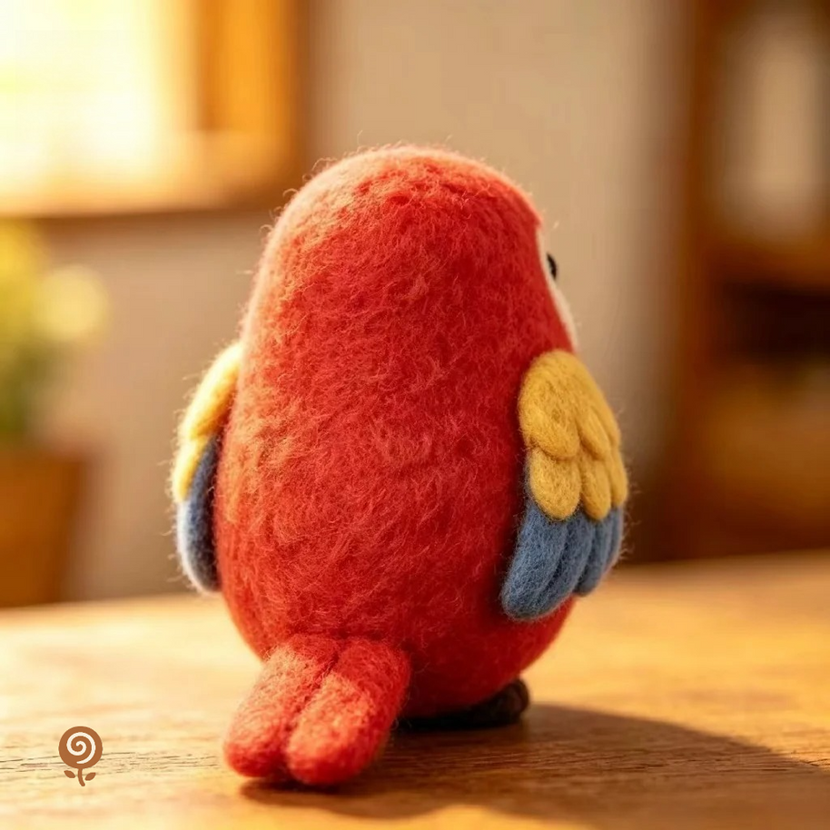 The Quiet Scarlet Parrot – Handmade Wool Felt Figurine
