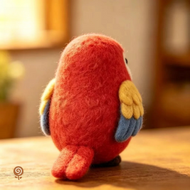 The Quiet Scarlet Parrot – Handmade Wool Felt Figurine