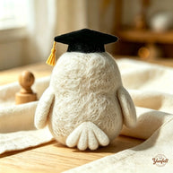 Handmade Wool Felt Graduation Owl Figurine – Celebration Desk Decor Gift