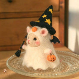 The Trick-or-Treat Mouse Witch – Handmade Wool Felt Halloween Figurine