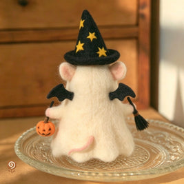 The Trick-or-Treat Mouse Witch – Handmade Wool Felt Halloween Figurine