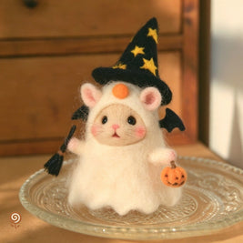 The Trick-or-Treat Mouse Witch – Handmade Wool Felt Halloween Figurine