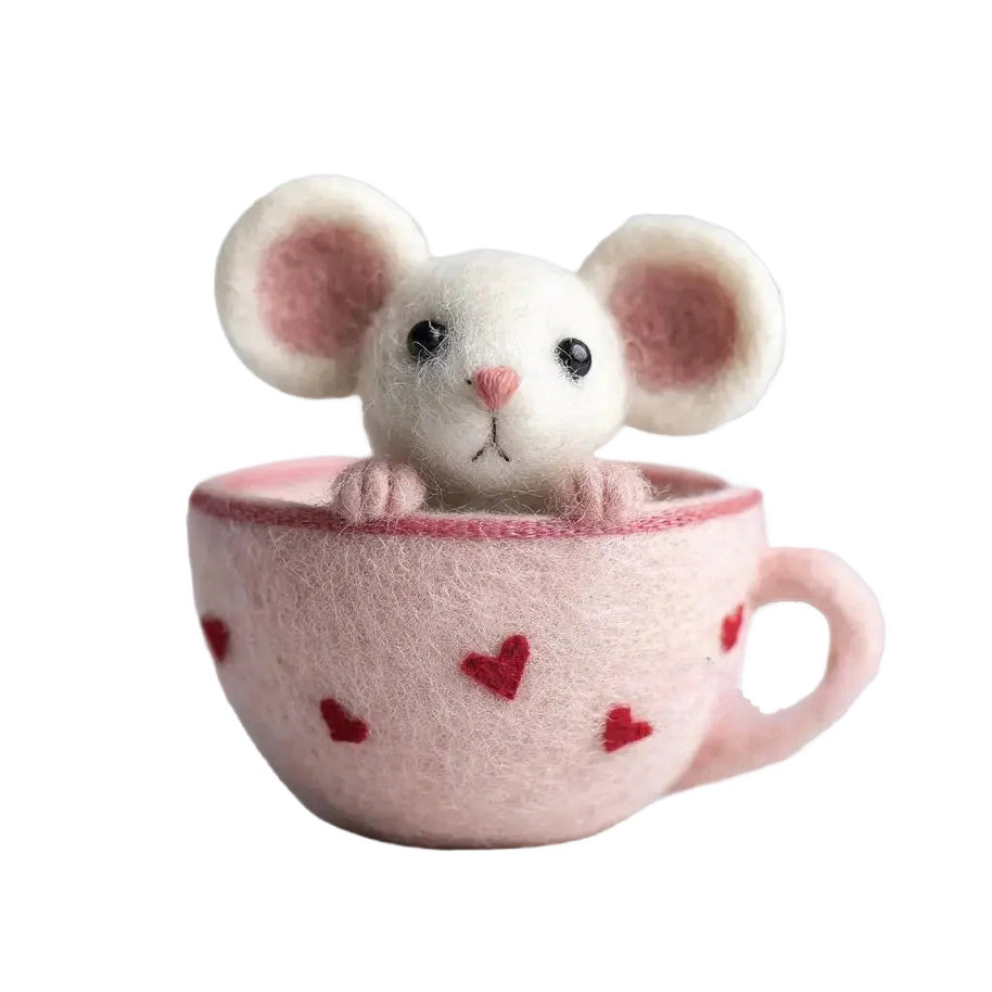 Teacup Mouse Figurine – Wool Felt Valentine’s Day Love Token