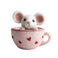 Teacup Mouse Figurine – Wool Felt Valentine’s Day Love Token