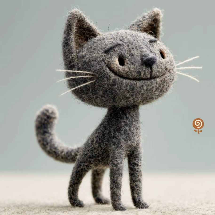 The Quietly Pleased Cat – Handmade Wool Felt Figurine