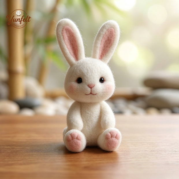 Meditating White Rabbit – Zen Wool Felt Desk Companion