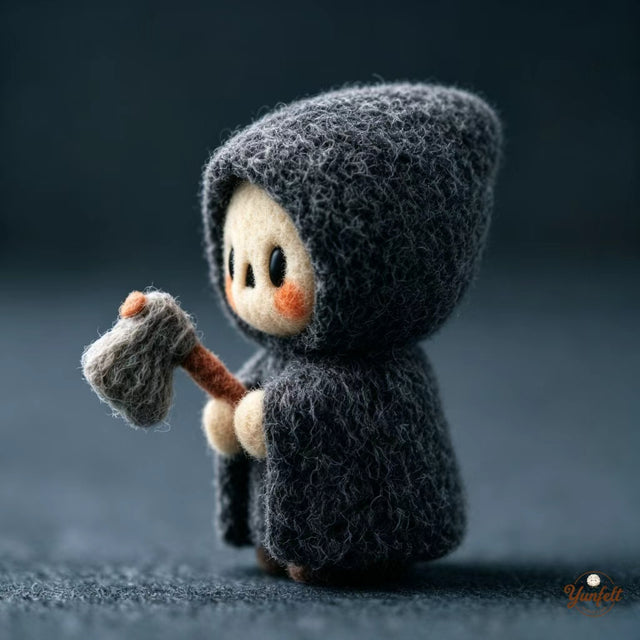 Handmade Wool Felt Little Reaper Figurine – Spooky Halloween Desk Decor Gift