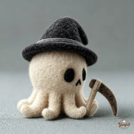 Handmade Wool Felt Spooky Ghost & Reaper Figurine – Halloween Desk Decor Gift