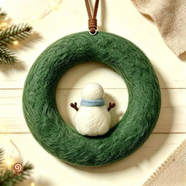 The Snowman’s Christmas Wreath – Handmade Wool Felt Hanging Ornament
