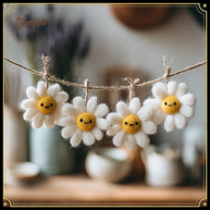 Smiley Daisy Hanging Decor – Wool Felt Embroidered Flower