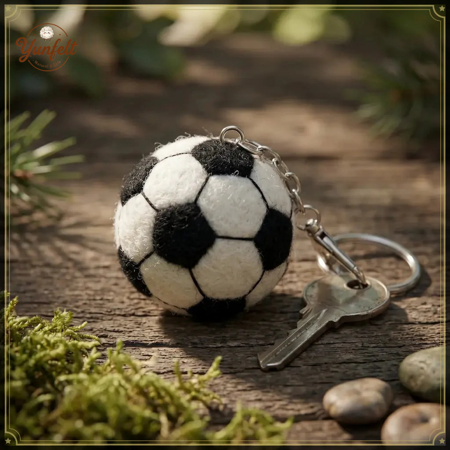 Classic Soccer Ball Keychain – Wool Felt Sports Fan Accessory