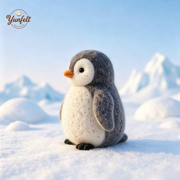 Handmade Wool Felt Snowy Penguin Figurine – Winter Desk Decor Gift