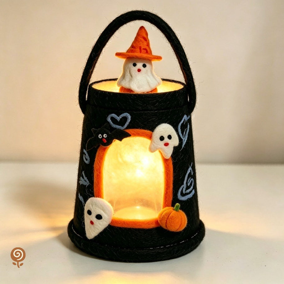 The Witch-Hat Ghost Lantern – Handmade Wool Felt Halloween Light