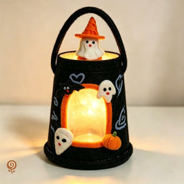 The Witch-Hat Ghost Lantern – Handmade Wool Felt Halloween Light