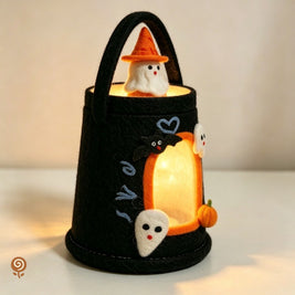 The Witch-Hat Ghost Lantern – Handmade Wool Felt Halloween Light