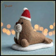 Walrus with Santa Hat – Wool Felt Arctic Holiday Ornament