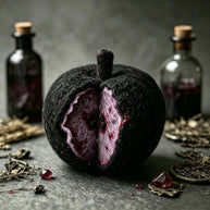 Handmade Wool Felt Mystic Black Apple Figurine – Gothic Halloween Decor Gift