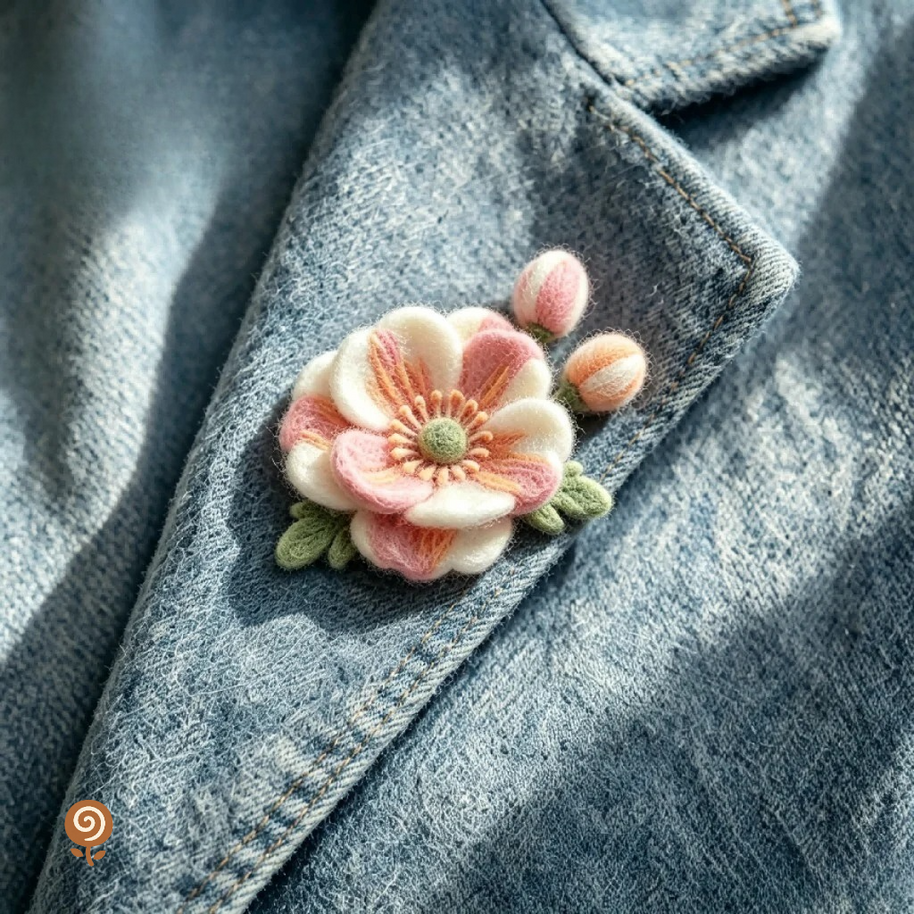 The Wildflower Brooch – Handmade Wool Felt Poppy or Blush Floral Accessory