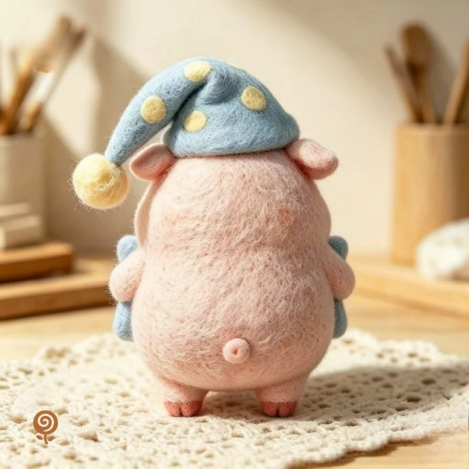 The Sleepy Cloud Piglet – Handmade Wool Felt Figurine