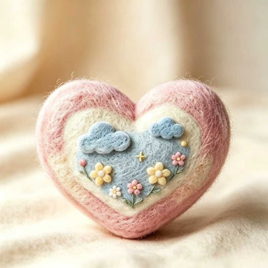 Handmade Wool Felt Scenic Heart Figurine – Romantic Home Decor Gift