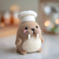 Handmade Wool Felt Walrus Chef Figurine – Cozy Kitchen Desk Decor Gift