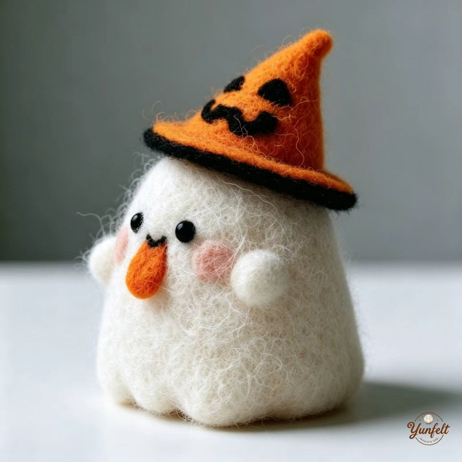 Handmade Wool Felt Halloween Ghost Figurine – Spooky Desk Decor Gift